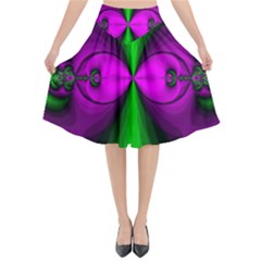 Abstract Artwork Fractal Background Green Purple Flared Midi Skirt by Sudhe