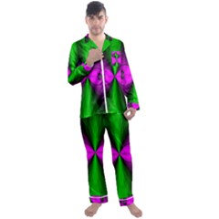 Abstract Artwork Fractal Background Green Purple Men s Satin Pajamas Long Pants Set