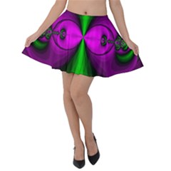 Abstract Artwork Fractal Background Green Purple Velvet Skater Skirt by Sudhe