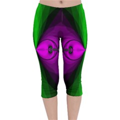 Abstract Artwork Fractal Background Green Purple Velvet Capri Leggings 