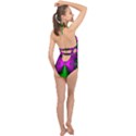 Abstract Artwork Fractal Background Green Purple Halter Front Plunge Swimsuit View2