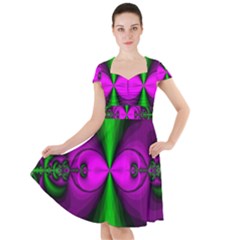 Abstract Artwork Fractal Background Green Purple Cap Sleeve Midi Dress by Sudhe