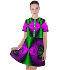 Abstract Artwork Fractal Background Green Purple Short Sleeve Shoulder Cut Out Dress  by Sudhe