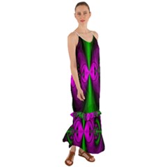 Abstract Artwork Fractal Background Green Purple Cami Maxi Ruffle Chiffon Dress