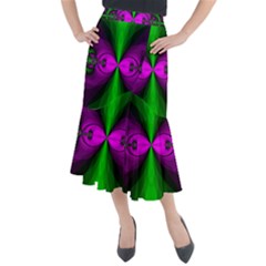 Abstract Artwork Fractal Background Green Purple Midi Mermaid Skirt by Sudhe