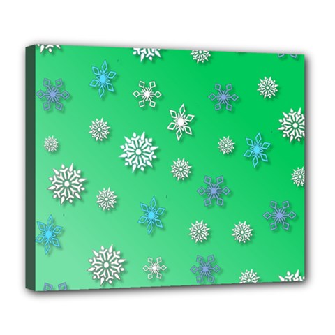 Snowflakes Winter Christmas Green Deluxe Canvas 24  X 20  (stretched) by HermanTelo