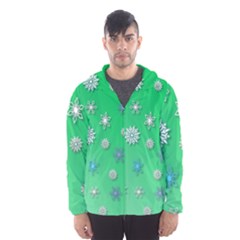 Snowflakes Winter Christmas Green Men s Hooded Windbreaker