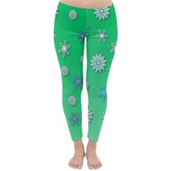 Snowflakes Winter Christmas Green Classic Winter Leggings by HermanTelo