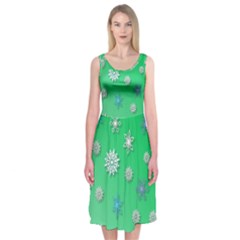 Snowflakes Winter Christmas Green Midi Sleeveless Dress by HermanTelo