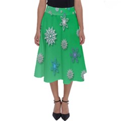 Snowflakes Winter Christmas Green Perfect Length Midi Skirt