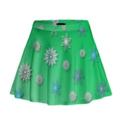 Snowflakes Winter Christmas Green Mini Flare Skirt by HermanTelo