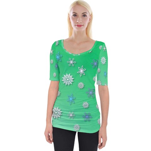 Snowflakes Winter Christmas Green Wide Neckline Tee by HermanTelo