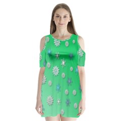 Snowflakes Winter Christmas Green Shoulder Cutout Velvet One Piece