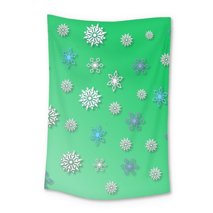 Snowflakes Winter Christmas Green Small Tapestry