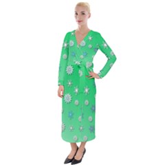 Snowflakes Winter Christmas Green Velvet Maxi Wrap Dress by HermanTelo