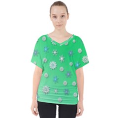 Snowflakes Winter Christmas Green V-neck Dolman Drape Top by HermanTelo