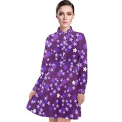 Ross Pattern Square Long Sleeve Chiffon Shirt Dress