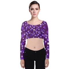 Ross Pattern Square Velvet Long Sleeve Crop Top