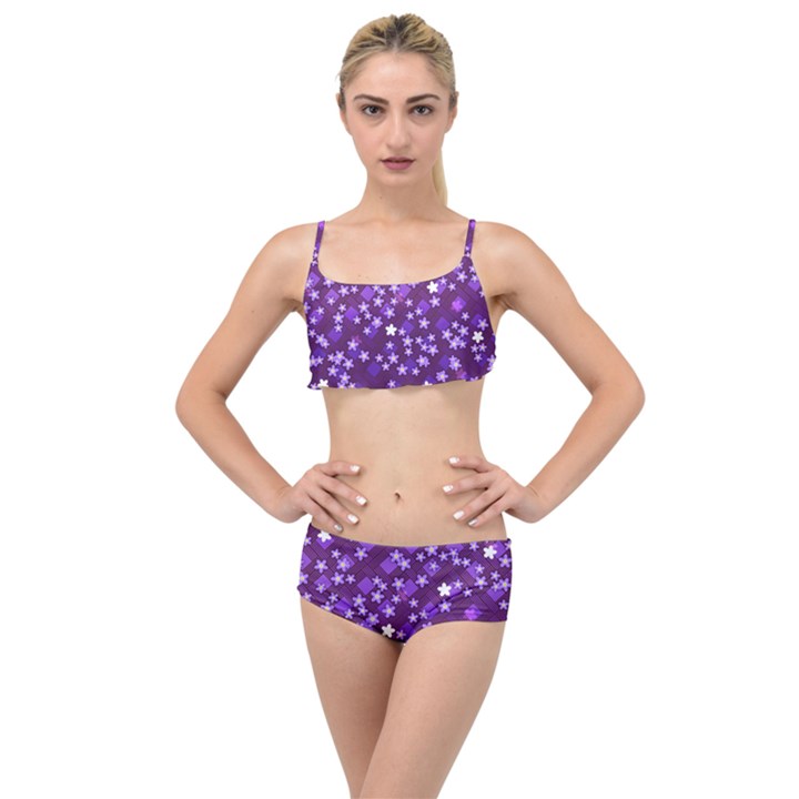 Ross Pattern Square Layered Top Bikini Set