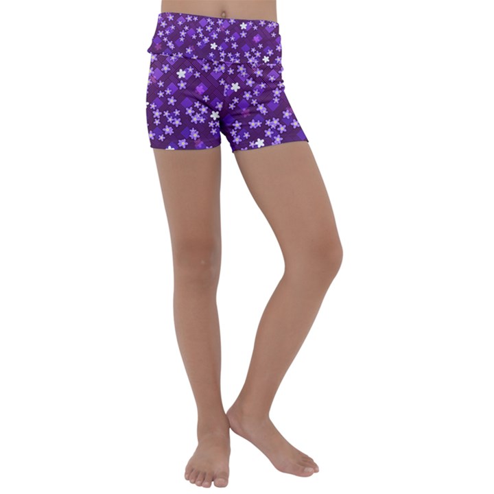 Ross Pattern Square Kids  Lightweight Velour Yoga Shorts