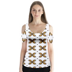 Pattern Orange Butterfly Sleeve Cutout Tee 