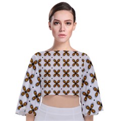 Pattern Orange Tie Back Butterfly Sleeve Chiffon Top