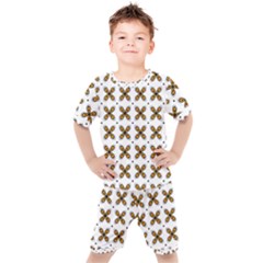 Pattern Orange Kids  Tee And Shorts Set