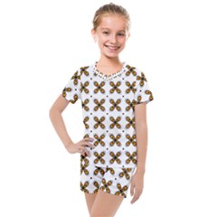 Pattern Orange Kids  Mesh Tee And Shorts Set