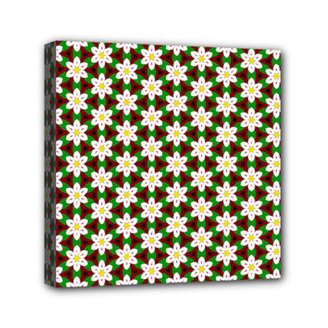 Pattern Flowers White Green Mini Canvas 6  X 6  (stretched)