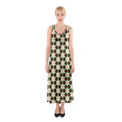 Pattern Flowers White Green Sleeveless Maxi Dress