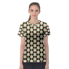 Pattern Flowers White Green Women s Sport Mesh Tee