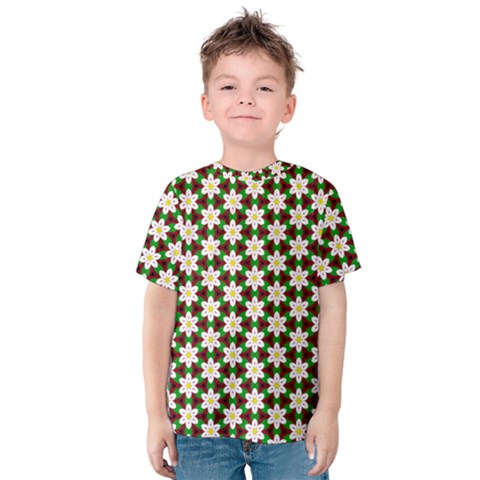 Pattern Flowers White Green Kids  Cotton Tee by HermanTelo