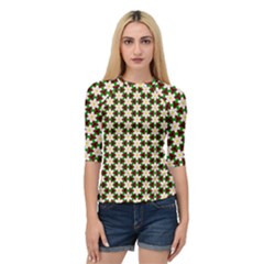 Pattern Flowers White Green Quarter Sleeve Raglan Tee