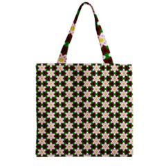 Pattern Flowers White Green Zipper Grocery Tote Bag