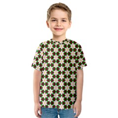 Pattern Flowers White Green Kids  Sport Mesh Tee