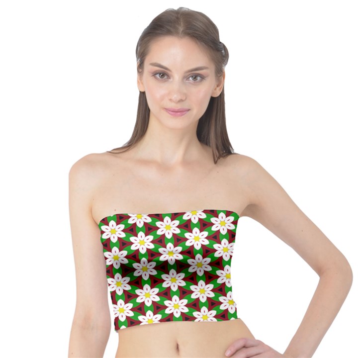 Pattern Flowers White Green Tube Top