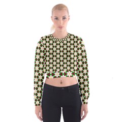 Pattern Flowers White Green Cropped Sweatshirt