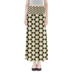 Pattern Flowers White Green Full Length Maxi Skirt