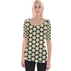 Pattern Flowers White Green Wide Neckline Tee