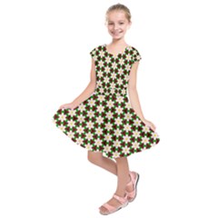 Pattern Flowers White Green Kids  Short Sleeve Dress