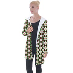 Pattern Flowers White Green Longline Hooded Cardigan by HermanTelo