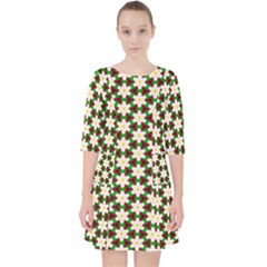 Pattern Flowers White Green Pocket Dress