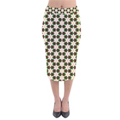 Pattern Flowers White Green Velvet Midi Pencil Skirt