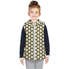 Pattern Flowers White Green Kids  Hooded Puffer Vest