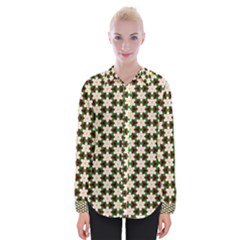 Pattern Flowers White Green Womens Long Sleeve Shirt