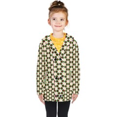 Pattern Flowers White Green Kids  Double Breasted Button Coat