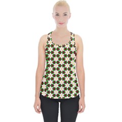 Pattern Flowers White Green Piece Up Tank Top