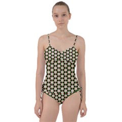 Pattern Flowers White Green Sweetheart Tankini Set