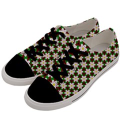 Pattern Flowers White Green Men s Low Top Canvas Sneakers