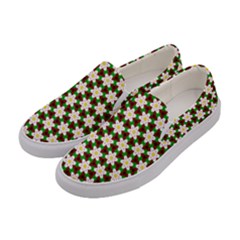 Pattern Flowers White Green Women s Canvas Slip Ons